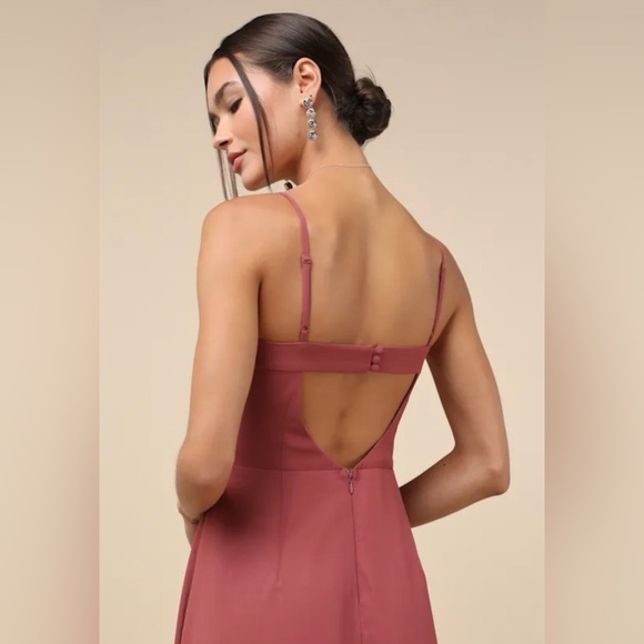 NWT Lulus Stunning Grace Dusty Rose Back Cut Out Front Slit Maxi Dress Large - Picture 4 of 16